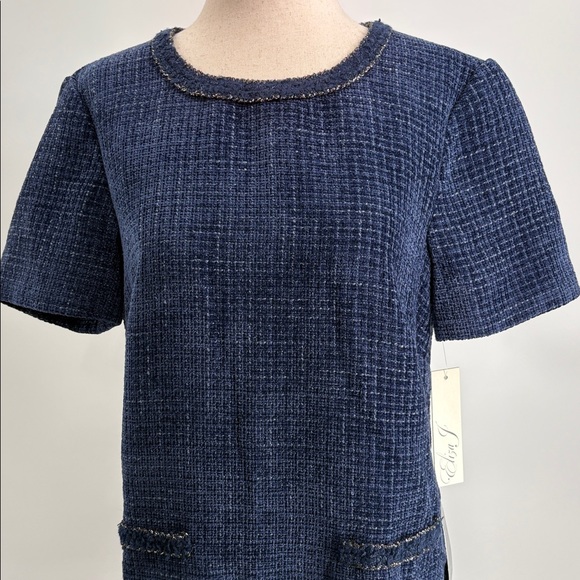 Eliza J Tweed Short Sleeve Shift Dress in Medium Blue - NEW - Size 8 - Picture 4 of 9